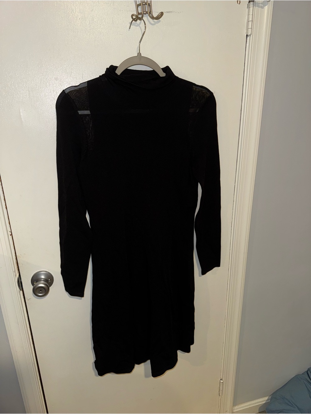 Lauren Ralph Lauren Black Long-Sleeve Sheer Detail Mock Neck Dress